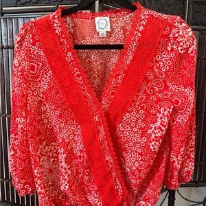 Blue Rain Red Patterned Women's Blouse - Medium